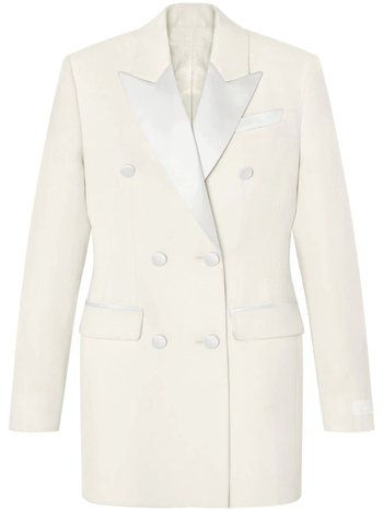 Ženski uski sako srednje duljine s dvostrukim kopčanjem, reverom i poliesterom