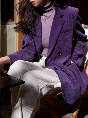 Ljubičasti corduroy ženski sako, jesen 2025, novi model, retro elegantan, opušten casual kroj