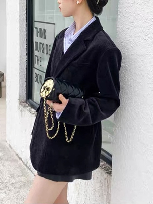 Ljubičasti corduroy ženski sako, jesen 2025, novi model, retro elegantan, opušten casual kroj