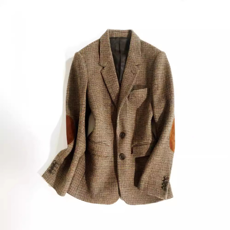 Ženski vuneni blejzer u retro koledž stilu, sako ovratnik, dugi rukavi, 50–70% vuna