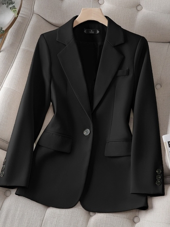 Casual blejzer za žene malog rasta, poliester materijal, slim fit, ovratnik stila sakoa, kopčanje na jedan gumb