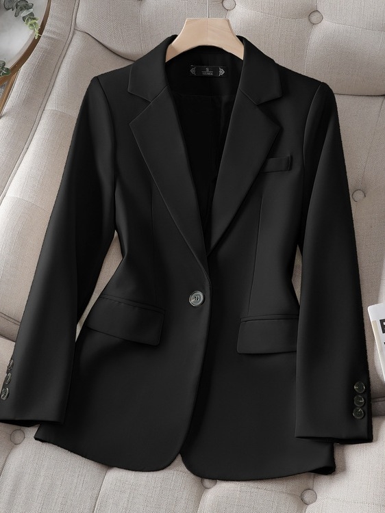 Casual blejzer za žene malog rasta, poliester materijal, slim fit, ovratnik stila sakoa, kopčanje na jedan gumb