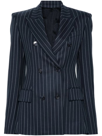 Žensko sako za odijelo s prugama, uski kroj, srednja duljina, dvostruko kopčanje, ovratnik sakoa