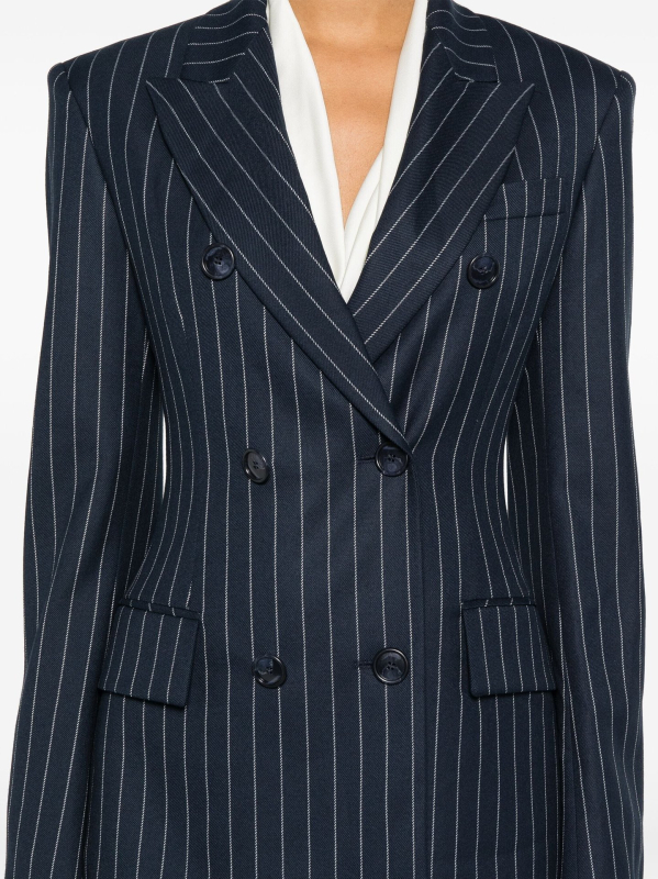 Žensko sako za odijelo s prugama, uski kroj, srednja duljina, dvostruko kopčanje, ovratnik sakoa