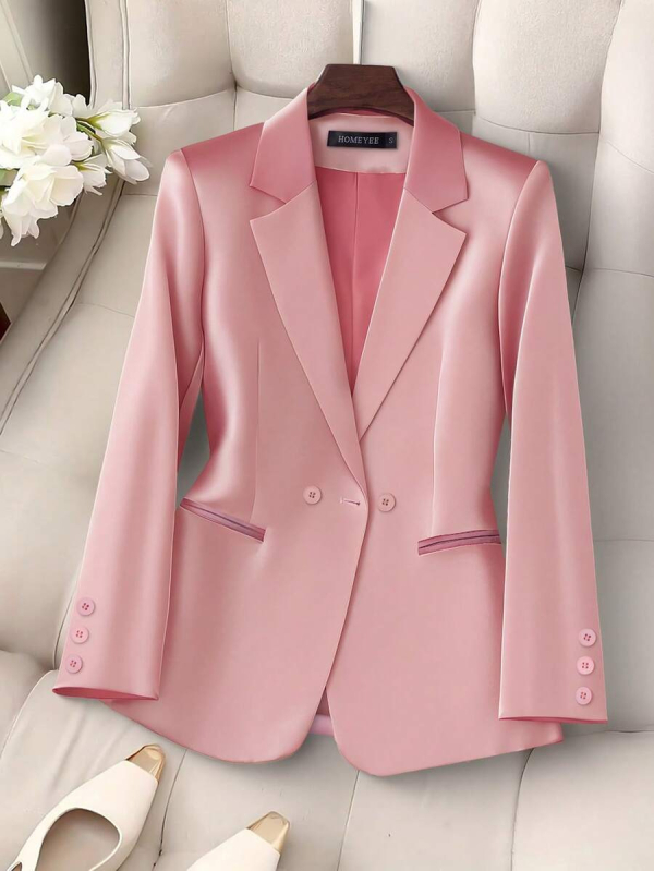 Blejzer, dvostruko kopčanje, ovratnik od sakoa, poliester, srednja duljina, elegantan gradski stil
