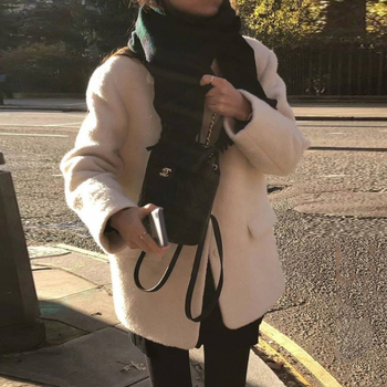 Ženski kratki vuneni kaput u korejskom stilu, ravni kroj, visok ovratnik, jednostruko kopčanje, Maoni tkanina