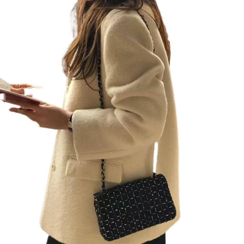 Ženski kratki vuneni kaput u korejskom stilu, ravni kroj, visok ovratnik, jednostruko kopčanje, Maoni tkanina