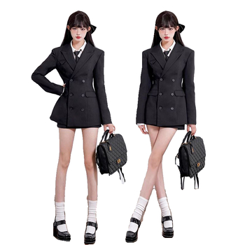 Korejski stil, uski ženski kostim u kompletu s blejzerom, V-izrez, dugi rukavi, tkanina od sintetičkih vlakana, elegantan poslovni stil