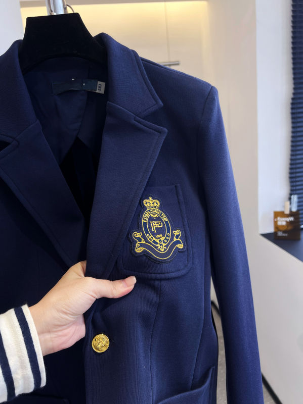 Ženski sako s jednim gumbom, uski kroj, rever, vezenje na pamuk-poliesternom materijalu