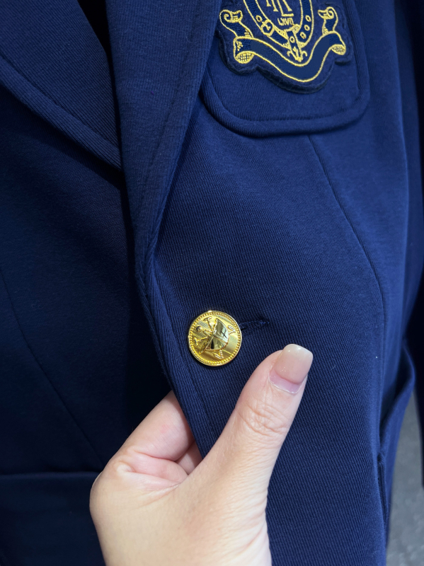 Ženski sako s jednim gumbom, uski kroj, rever, vezenje na pamuk-poliesternom materijalu