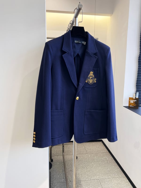 Ženski sako s jednim gumbom, uski kroj, rever, vezenje na pamuk-poliesternom materijalu