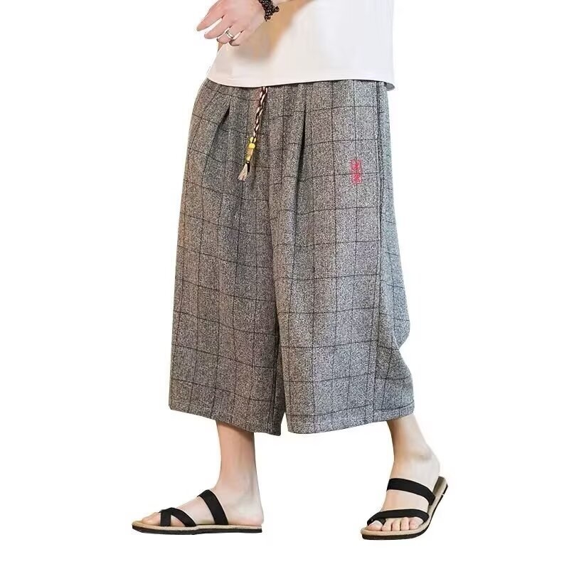 Muške šortke do koljena s kineskim stilom šivanja i mrežastim uzorkom, slobodan kroj, ljetni sportski šorc, smjesa poliestera (95% poliestera)