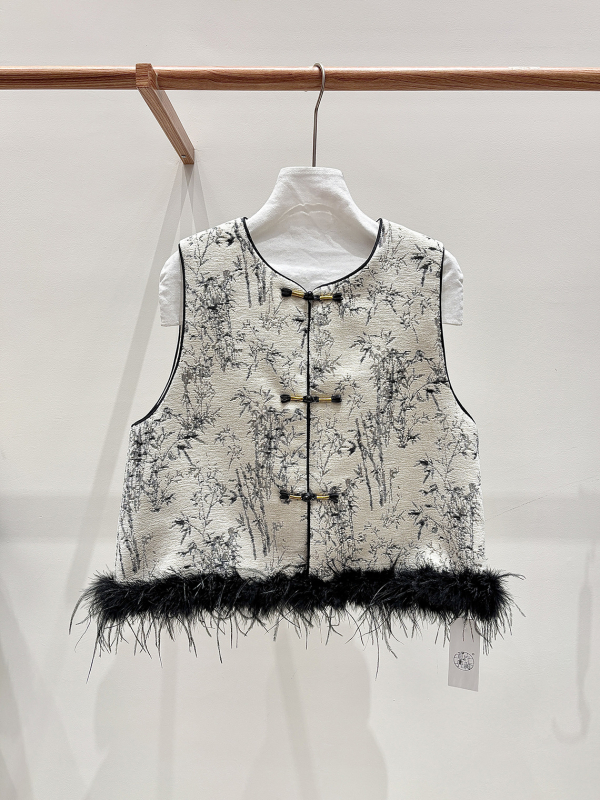 Pamukasta vesta s punjenjem od poliester-pamuka – poliester tkanina, okrugli izrez, književno-retro stil