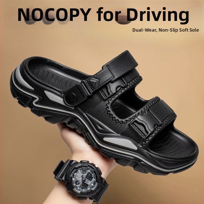 Férfi PVC szandálok, strand-stílus, nyitott lábujj, lélegző, vízálló, csúszásmentes, vezetéshez és vízben sétálásra