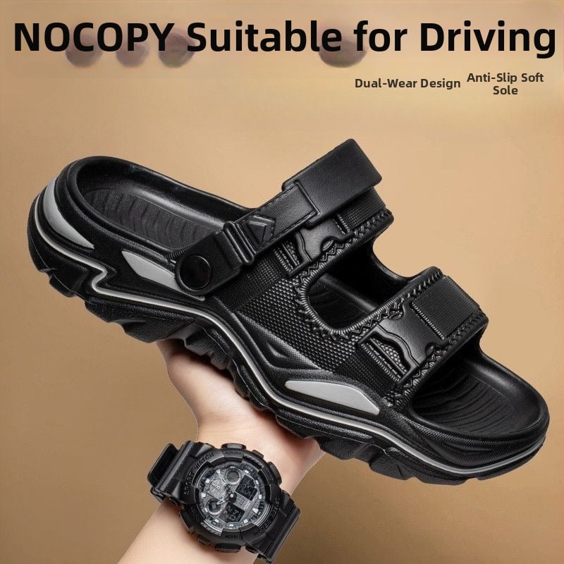 Férfi PVC szandálok, strand-stílus, nyitott lábujj, lélegző, vízálló, csúszásmentes, vezetéshez és vízben sétálásra