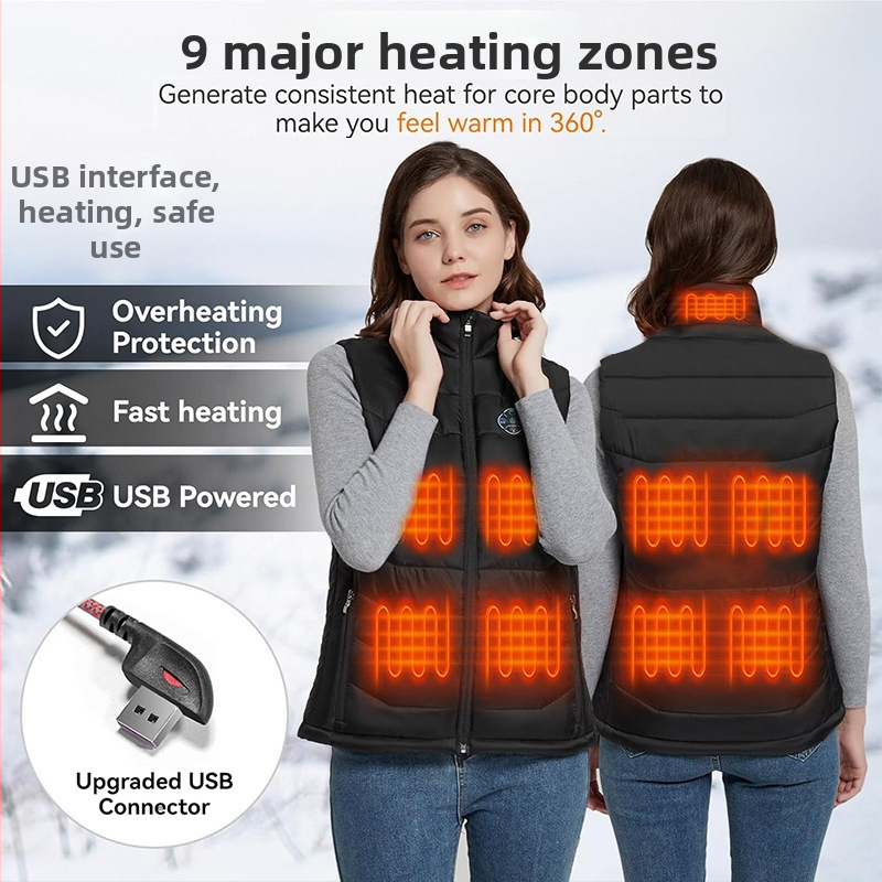 Grijani prsluk s kardigan stilom i konstantnom temperaturom – Unisex, zima/jesen, punilo pamuk, podstava poliester