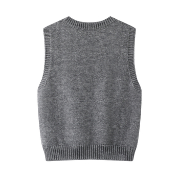 Ženski pleteni gornji dio bez rukava s cvjetnim uzorkom, pulover stil, kratka duljina, poliester