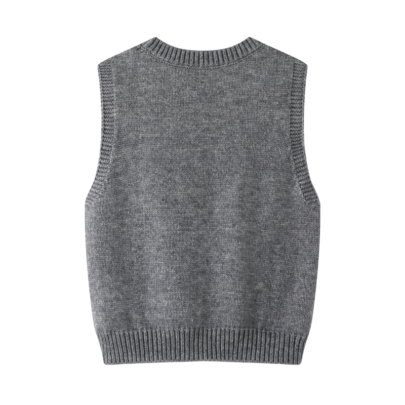 Ženski pleteni gornji dio bez rukava s cvjetnim uzorkom, pulover stil, kratka duljina, poliester