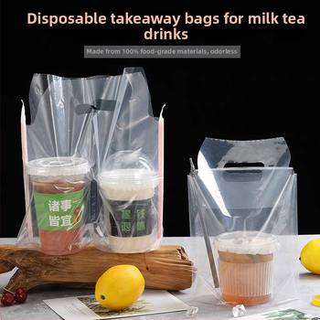 Priehľadné vrecká z tenkého filmu na nápoje na donášku — hrúbka 8 silk, objem až 1000 ml, jednorazové, s držadlami, denná produkcia 200000