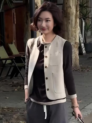 Ženski vest s polo ovratnikom – Chenille-Spandex tkanina, proljeće 2025