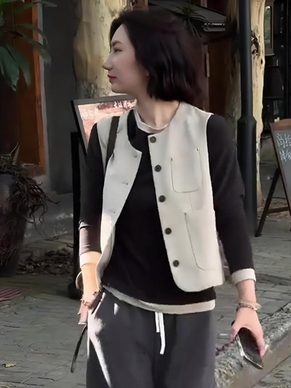 Ženski vest s polo ovratnikom – Chenille-Spandex tkanina, proljeće 2025