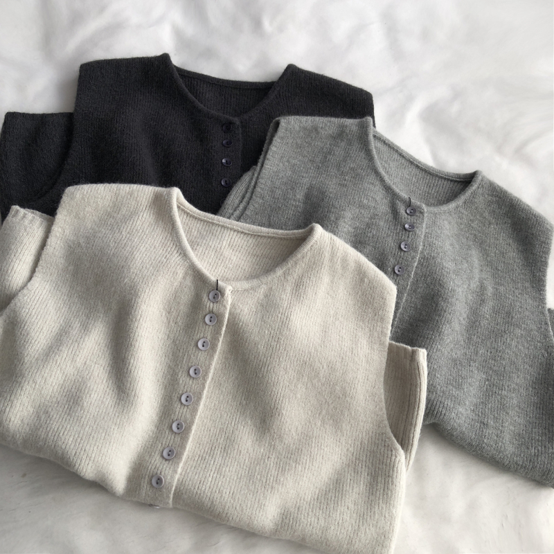 Pletena vest bez rukava, elegantan gradski stil (Okrugli izrez, Poliester 50–70%, Duljina 50–65 cm, Jednobojni uzorak)