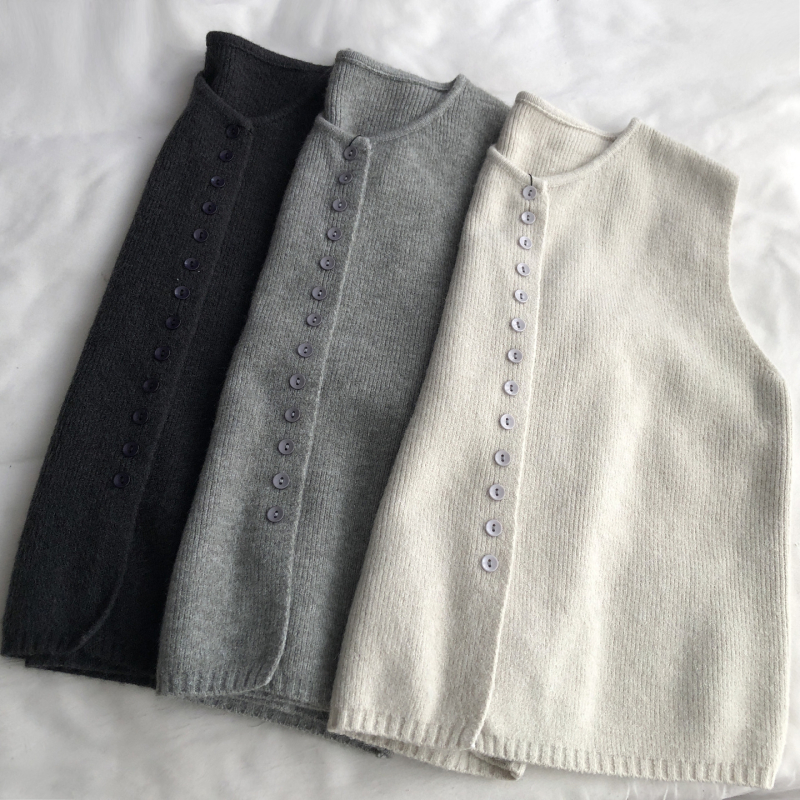 Pletena vest bez rukava, elegantan gradski stil (Okrugli izrez, Poliester 50–70%, Duljina 50–65 cm, Jednobojni uzorak)