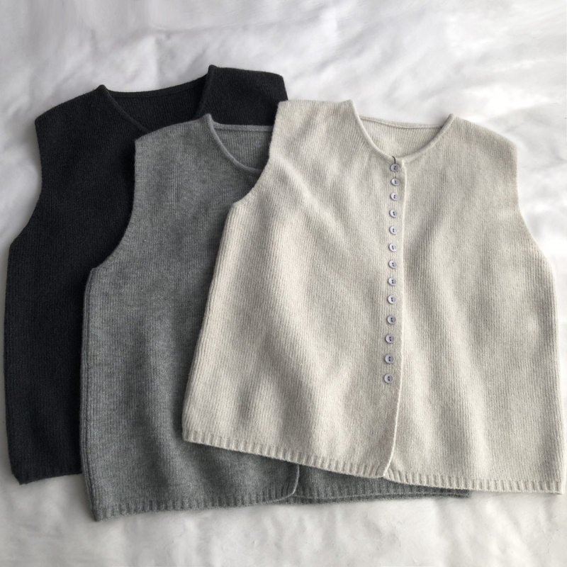 Pletena vest bez rukava, elegantan gradski stil (Okrugli izrez, Poliester 50–70%, Duljina 50–65 cm, Jednobojni uzorak)