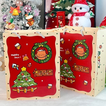 Geantă cadou de Crăciun, carton alb/kraft, imprimare offset, stil minimalist, Keyoujia