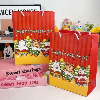 Geantă cadou de Crăciun, carton alb/kraft, imprimare offset, stil minimalist, Keyoujia