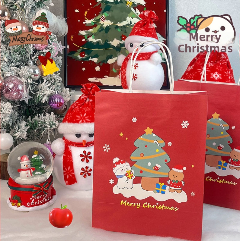 Vianočná darčeková taška, kraft papier/biely kartón, ofsetový tlač, minimalistický štýl, Keyoujia