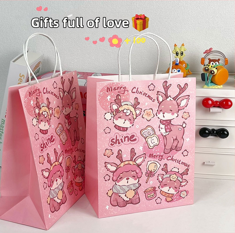 Vianočná darčeková taška, kraft papier/biely kartón, ofsetový tlač, minimalistický štýl, Keyoujia