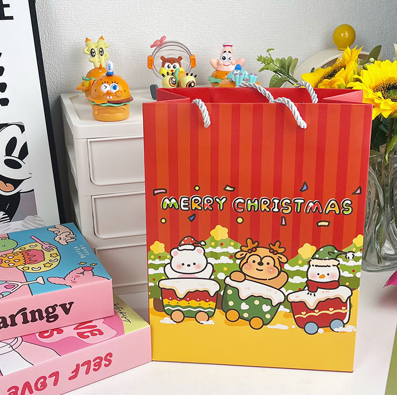 Geantă cadou de Crăciun, carton alb/kraft, imprimare offset, stil minimalist, Keyoujia