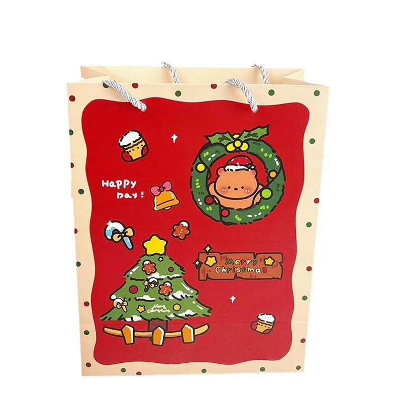 Geantă cadou de Crăciun, carton alb/kraft, imprimare offset, stil minimalist, Keyoujia