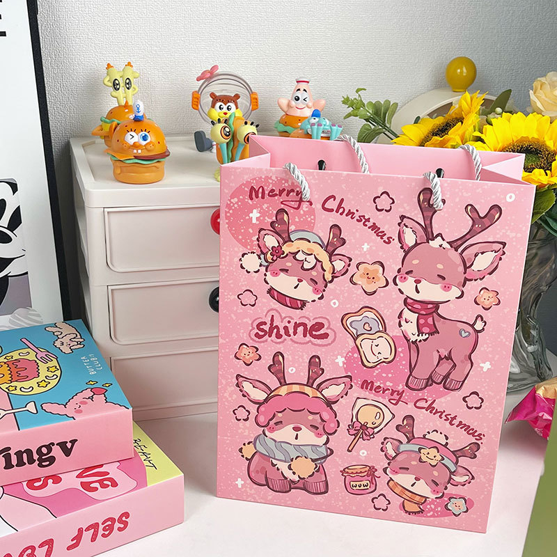 Geantă cadou de Crăciun, carton alb/kraft, imprimare offset, stil minimalist, Keyoujia