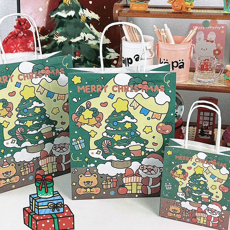 Geantă cadou de Crăciun, carton alb/kraft, imprimare offset, stil minimalist, Keyoujia