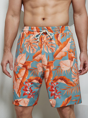 O'Kelley unisex tiskane duge plažne šorceve, opuštena silueta, poliester s 5% elastana, podstava poliester