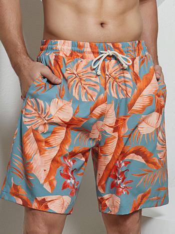 O'Kelley unisex tiskane duge plažne šorceve, opuštena silueta, poliester s 5% elastana, podstava poliester
