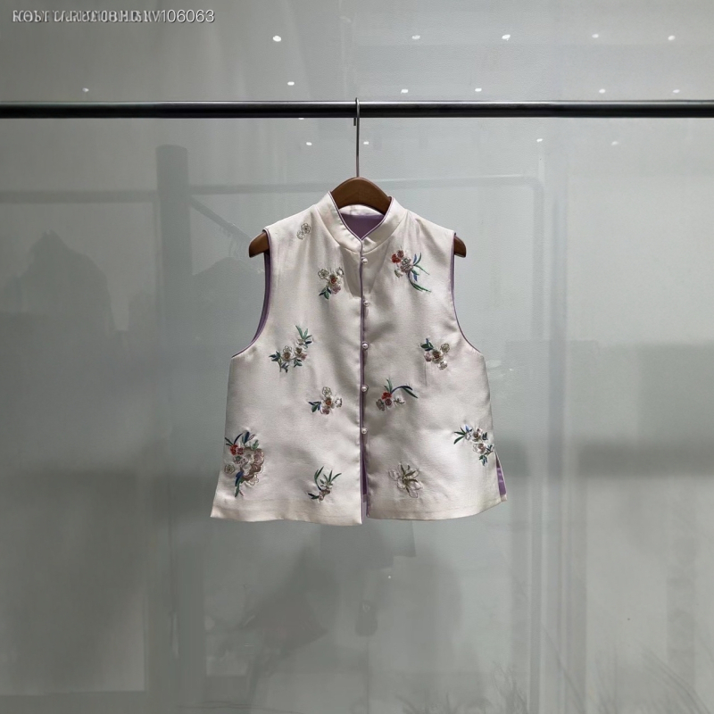 Ženski vest s floralnom izvezom, vunena smjesa 30–50%, stojeći ovratnik, duljina 50–65 cm, gradski ležerni stil