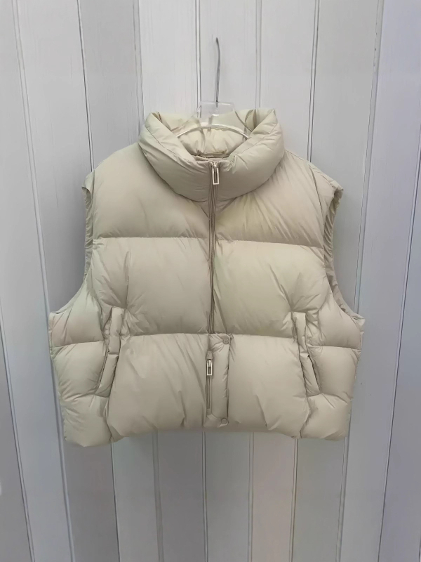 Ženska pamučna vest bez rukava sa stojećim ovratnikom, prednji zatvarač, debela izolacija, poliester