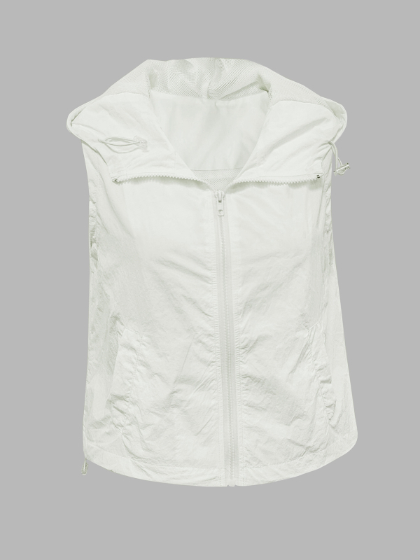 Ženska bezrukavna vesta s kapuljom, casual stil, standardna duljina, poliester 90-95%, japansko-korejski casual stil