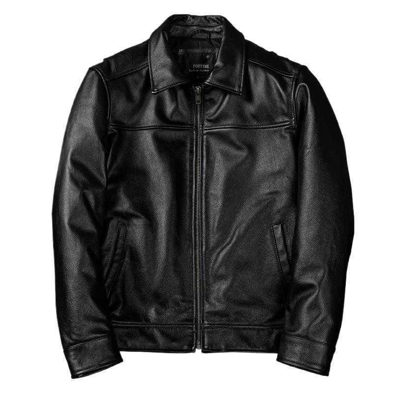 Muška kožna jakna od prave kravlje kože, poslovno-opušten stil, rever s prednjim zatvaračem, višestruki džepovi