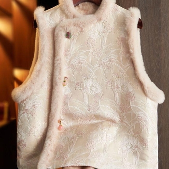 Ženska vintage jacquard bez rukava veste s prešivanjem, zimski stil, novi kineski stil, luksuzan dojam
