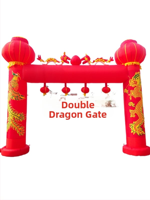 Arc de nuntă gonflabil pentru exterior, cu motiv Dragon și Fenix și curcubeu