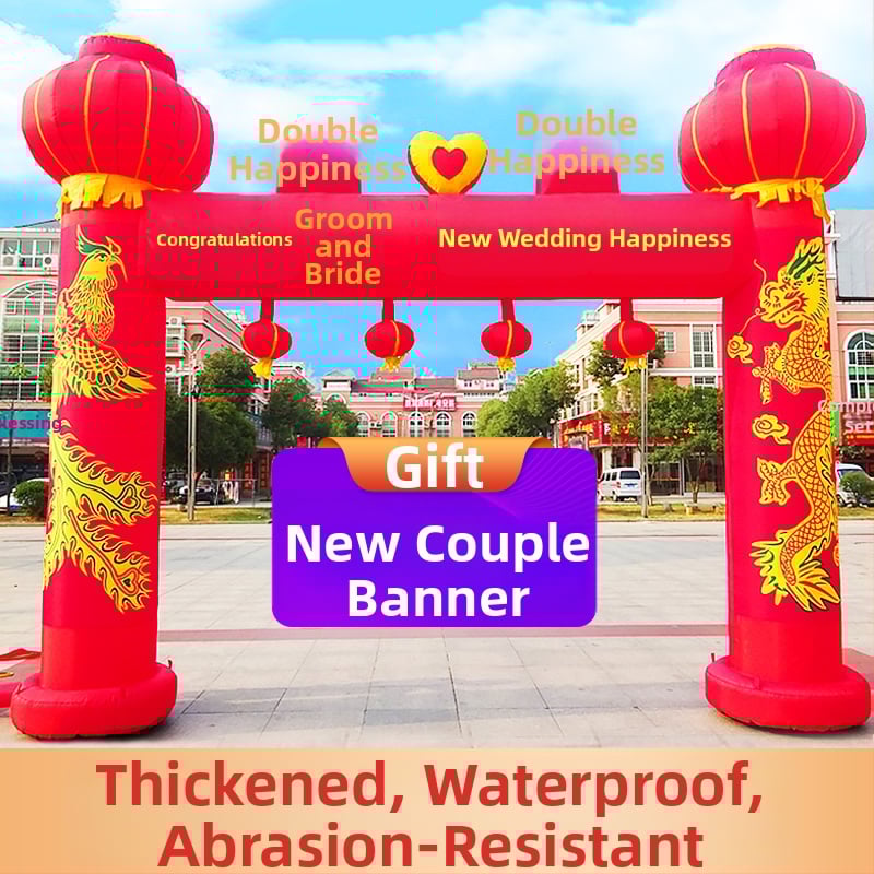 Arc de nuntă gonflabil pentru exterior, cu motiv Dragon și Fenix și curcubeu