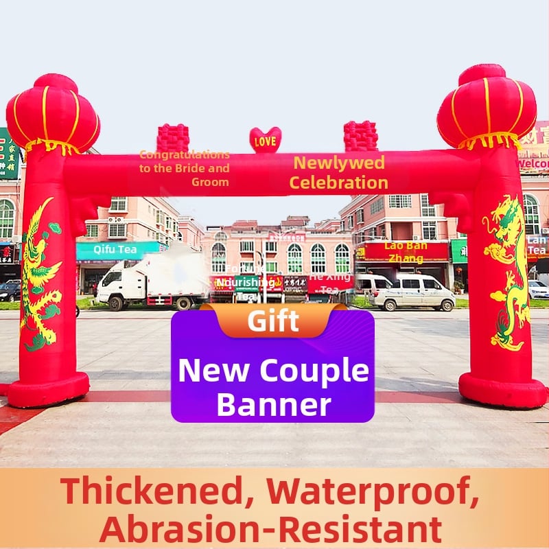 Arc de nuntă gonflabil pentru exterior, cu motiv Dragon și Fenix și curcubeu