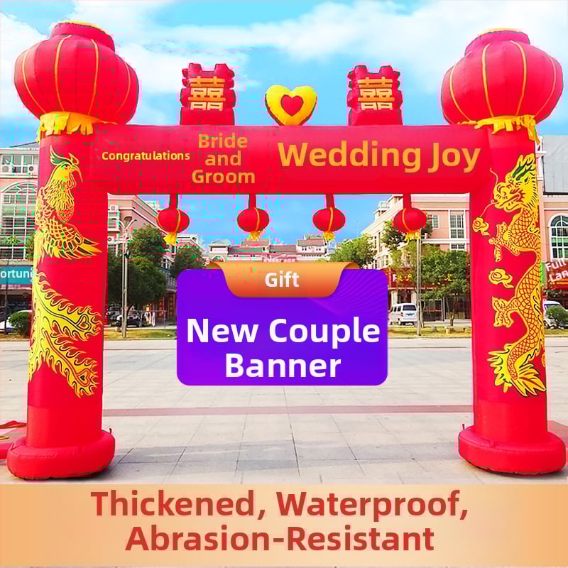 Arc de nuntă gonflabil pentru exterior, cu motiv Dragon și Fenix și curcubeu