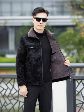 Muška PU kožna jakna, Vintage stil, fleece podstava, zatvarač, zimska sezona