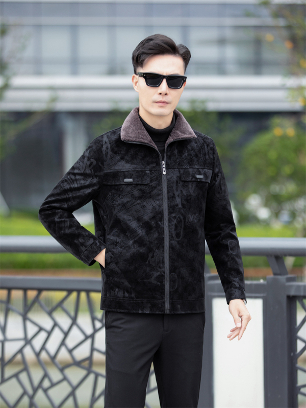 Muška PU kožna jakna, Vintage stil, fleece podstava, zatvarač, zimska sezona