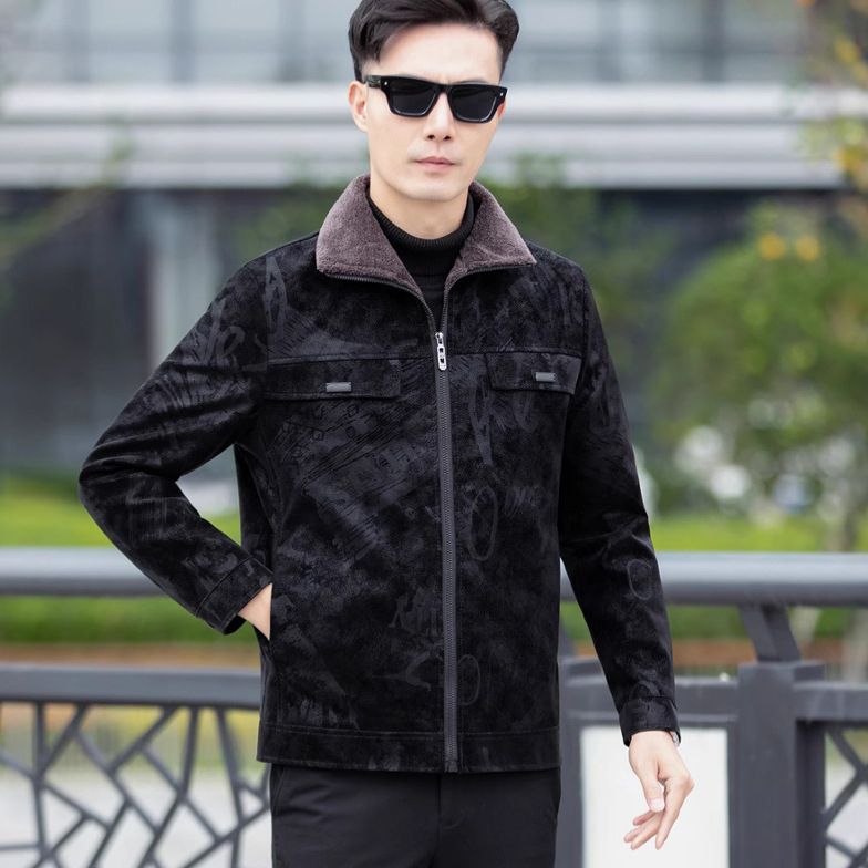 Muška PU kožna jakna, Vintage stil, fleece podstava, zatvarač, zimska sezona